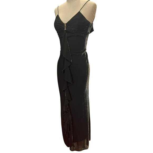 Vintage De Laru Black Evening Gown By Sheila Yen Size Long Full Prom Homecoming - Picture 3 of 11